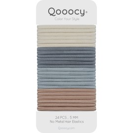 Qooocy Hair Ties for Women, 24 Count - 5MM Elastic Cotton Hair Accessories for Long Lasting Braids, Ponytails - Comfortable, Non-Slip, Non-Snag Hair Ties - Durable for Sports, Yoga, Everyday Use, Clam