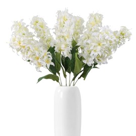IPOPU 8 piezas de flores artificiales de jacinto blanco de 25.5 pulgadas de largo, flores de delfinio, flores falsas de seda Snapdragon para centros de mesa, decoración del hogar, boda, fiesta (blanco
