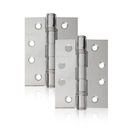 UAP 2 Set of Ball Bearing Door Hinges 4 Inch (100mm x 75mm) – Mild Steel Butt Hinges, Heavy Duty for External & Internal Doors, Residential & Commercial (2 Pack, Polished Chrome)
