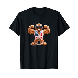 Bodybuilder Cookie Man Costume in Patriotic Style T-Shirt