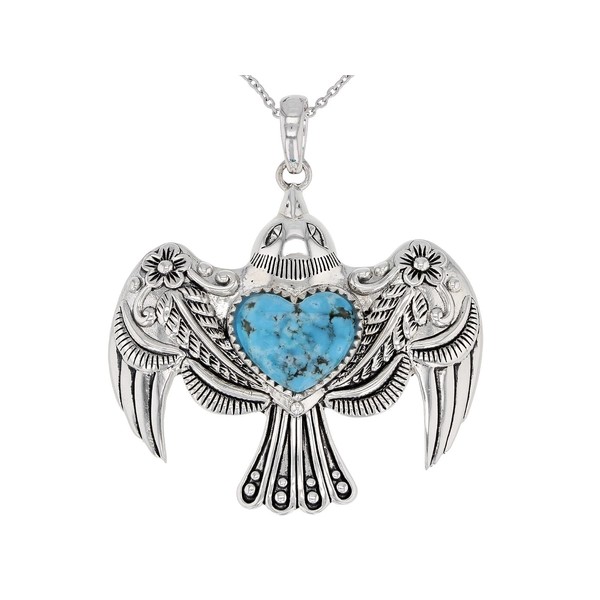 JTV Turquoise Silver Eagle Pendant Set with Chain for Women