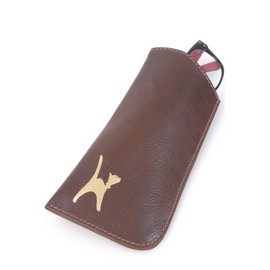 Catwalk Collection Handbags - Women's Leather Glasses Case Soft - Sunglasses Case Small - Glasses Bag with Gift Box - Iris - Brown
