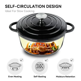 Miereirl 4.5 QT Enameled Dutch Oven Pot with Lid, Cast Iron Dutch Oven with Dual Handles for Bread Baking, Cooking, Non-stick Enamel Coated Cookware (Black)