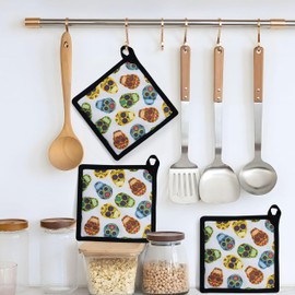 Tiny Break Ethnic Skull Pot Holder Set of 4, Kitchen Cooking & Baking Heat Resistant Microwave Oven Trivets - Best for Heat Protection of Hands & Holding Hot Utensils