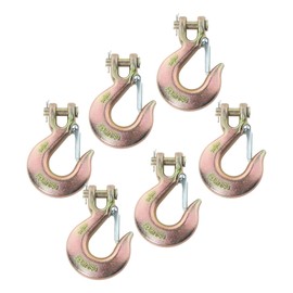 HANLATO 6Pcs 3/8 Clevis Slip Hook Grade 70 Heavy Duty Clevis Grab Hook with Safety Latch, 18,000Lbs Capacity, Chain Hooks for Trailer Truck Transport, Yellow Zinc Finish