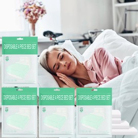TKNOUS 4 Pack Disposable Sheets for Travel, 16 PCS Disposable Bed Sheets for Hotel King Size, Portable Bedspread, Disposable Bedding Set with Bed Sheet Quilt Cover Pillowcase
