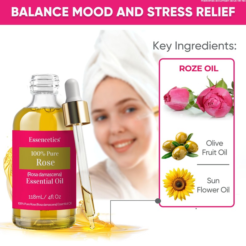 Rose Essential Oil 4 Oz - 100% Natural - Infused