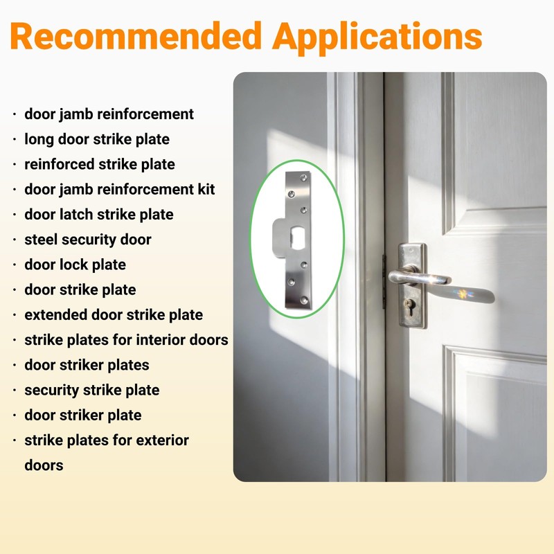 7-Inch Extended Door Strike Plate, Heavy Duty Stainless Steel, Silver