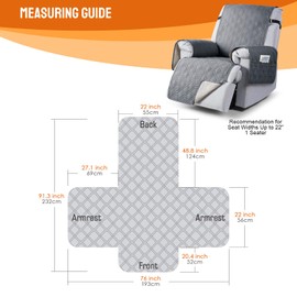 VANSOFY 100% Waterproof Recliner Chair Covers, Recliner Cover Non-Slip Dog Chair Cover Furniture Protector Washable Slipcover with Pocket, Elastic Straps for Pets, Dogs(Dark Gray, 22")