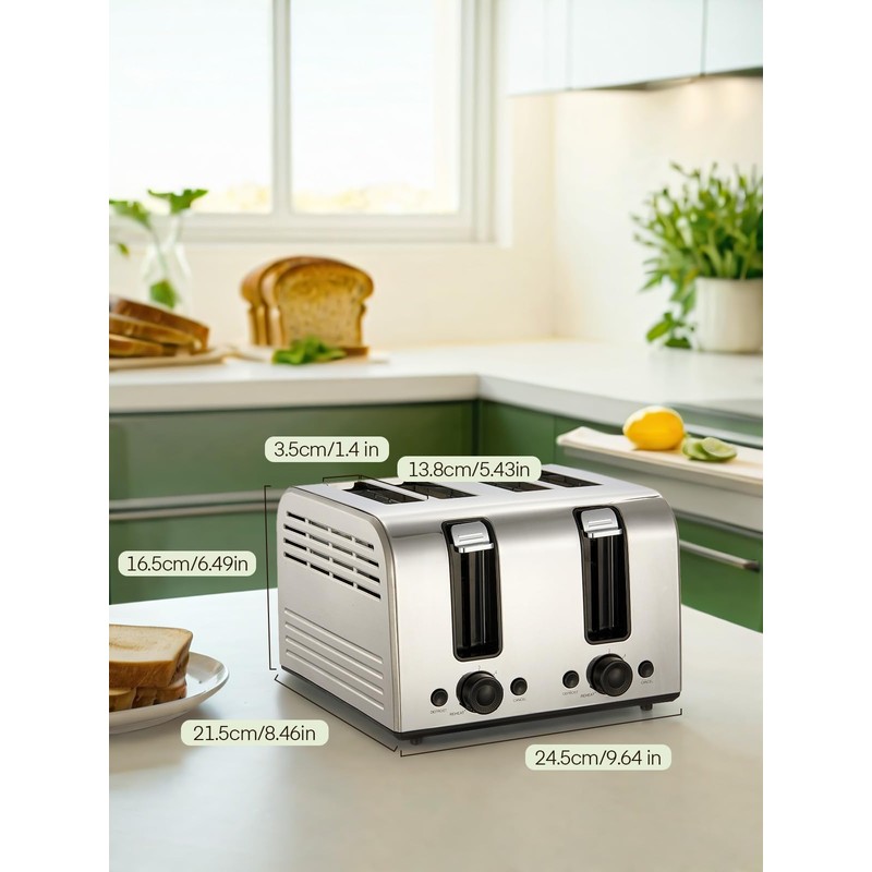 4 Slice Toaster, 1500W Extra-Wide Slot Toaster, for Bagel, Bread,