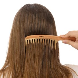 Peine de dientes anchos de madera hecho a mano - Peine natural de estilo vintage con dientes anchos para rizos, peinado suave - Peine de madera anties