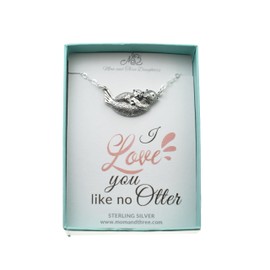 Mom and Baby Otter Necklace In Sterling Silver on an 18 Inch Sterling Silver Cable Chain. Gift for Mom. Gift for Mothers Day