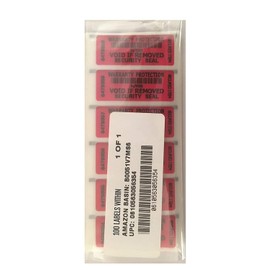 Tamper Evident Security Labels Stickers X 100 red with Void Wording to Rear, Unique Serial Numbers and scannable SKU Code. Warranty Protection. 50mm x 20mm.