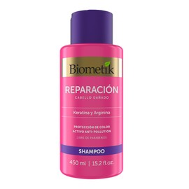 Biometik Reparación, Shampoo para Cabello Dañado, Crea Resistencia al Quiebre y Ayuda a la Coloración del Cabello por más Tiempo, con Keratina y Arginina, 450 ml
