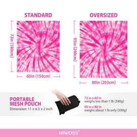 Hiwoss Beach Blanket Waterproof Sandproof Oversized 95”x 80”,Sand Free Beach Mat with Corner Pockets,Portable Mesh Bag for Beach Festival,Picnic,Travel and Outdoor Camping (PinkFloyd)