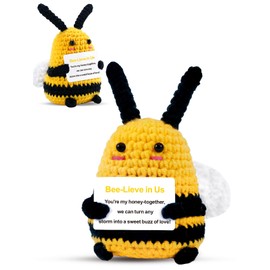 Bee Gifts Positive Crochet Animals: Birthday Gifts for Women Friends Sister Mom Wife Mother's Day, Cute Funny Bee Dolls with Inspirational Support Cards Emotional Potato Room Decors (Bee-Lieve)