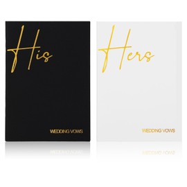 2pcs Wedding Vow Books, 5.51x3.94x0.12in Wedding Vow Paper Booklet Elegant Letters with Gold Foil Engagement Gift for Couples His and Hers Black and White for Wedding Ceremony Supplies Party Stuff