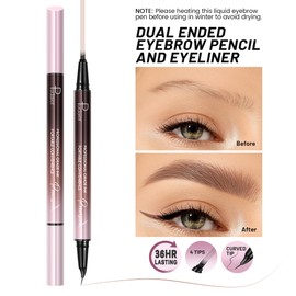 Curved Eyebrow Pen, 2 in 1 Dual Ended Microblading Eyebrow Pencil, Waterproof and Last All Day 4 Tip Brow Pencil with Precise Tip, Create Natural Hair Like Brows and Eyeliner (Natural Brown)