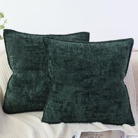OYIMUA Cushion Cover, 50 x 50 cm, Dark Green, Set of 2, Soft Chenille Cushion Covers, Texture, Bamboo Joints, Sofa, Decorative Cushion, Elegant and Luxury Cuddly Cushion for Living Room, Bedroom