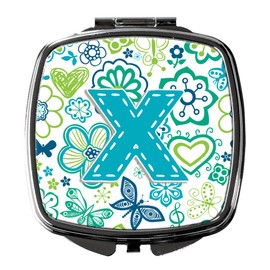 Caroline's Treasures Letter X Flowers and Butterflies Teal Blue Compact Travel Mirrors, Multicolor