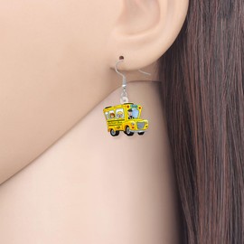 HUAGEO Teacher's Day Acrylic Rainbow Cute Yellow School Bus Earrings Dangle Back to School Novelty Jewellery for Women Teacher Holiday Charms Gifts, Acrylic, No Gemstone