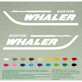 Pair 24" Boston Whaler Compatible Replacement Decals *White* Vinyl Stickers Boat Outboard Motor Set of 2
