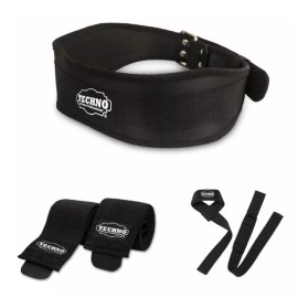 Techno Pesas 3 Pack Premium Cinturón + Rodilleras + Straps