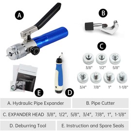 Copper Tube Expander Hydraulic Tube Swaging & Expanding Tool Kit Range 3/8" to 11/8" with 7 Heads Kit_iGeelee (IG-300A)