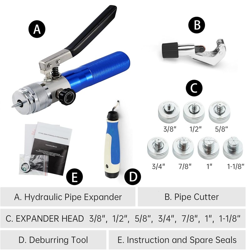 Copper Tube Expander Hydraulic Tube Swaging & Expanding Tool Kit