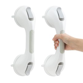 DUORAN Shower Handle 2 Pack, 12 Inch Grab Bar for Bathtubs and Showers, Strong Suction Cup Safety Handrail for Seniors, Elderly, Injury Recovery, No Drilling Waterproof Bathroom Grip, Grey