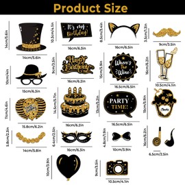 AIBAOBAO 39Pcs Birthday Decorations Men Women, 1 Black Gold Selfie Photo Booth Frame + 38 Photo Booth Props, Giant Party Photo Booth Frame for Birthday Party Decoration any Age Bithday