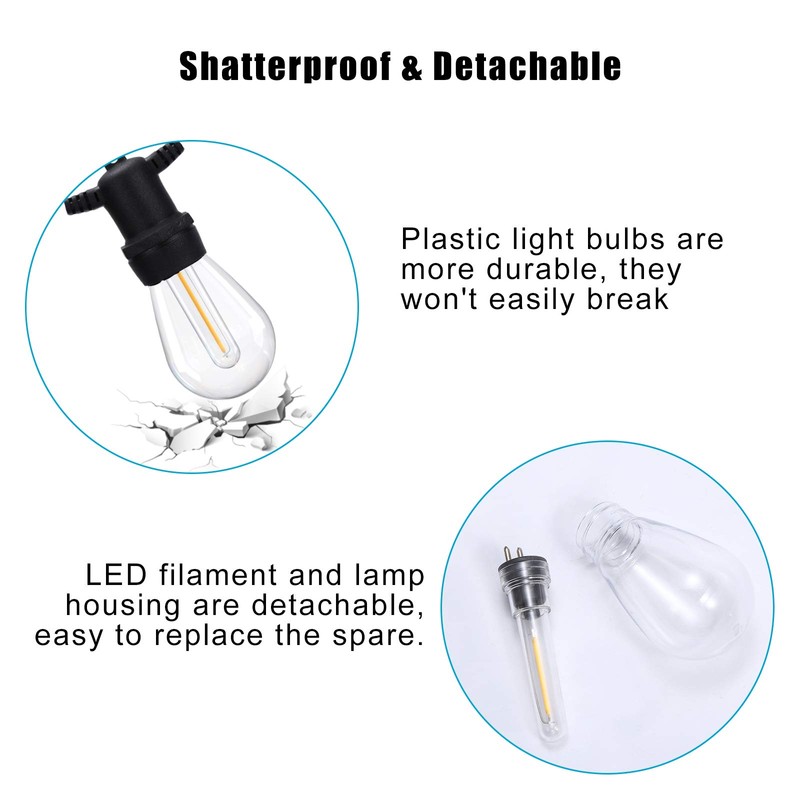 DGE S14 LED Bulb 6 Pack String Light Bulbs 1.5