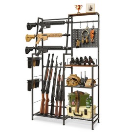 DGWJSU Gun Rack, 8 Rifle Rack Stand with Pistol Shelves, Indoor Gun Rack for Wall Mount, Floor Gun Stand with 2 Bottom Storage Shelves, Folding Gun Rack Stand for Hunting Rifle Airsoft Gun Holder