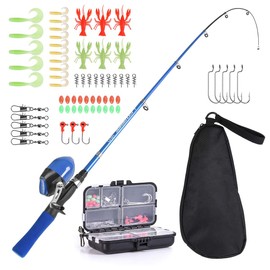 Lixada Kids Fishing Rod and Reel Combo Full Kit 1.5m Telescopic Fishing Casting Rod Spincast Reel Set with Hooks Lures Barrel Swivels Storage Bag