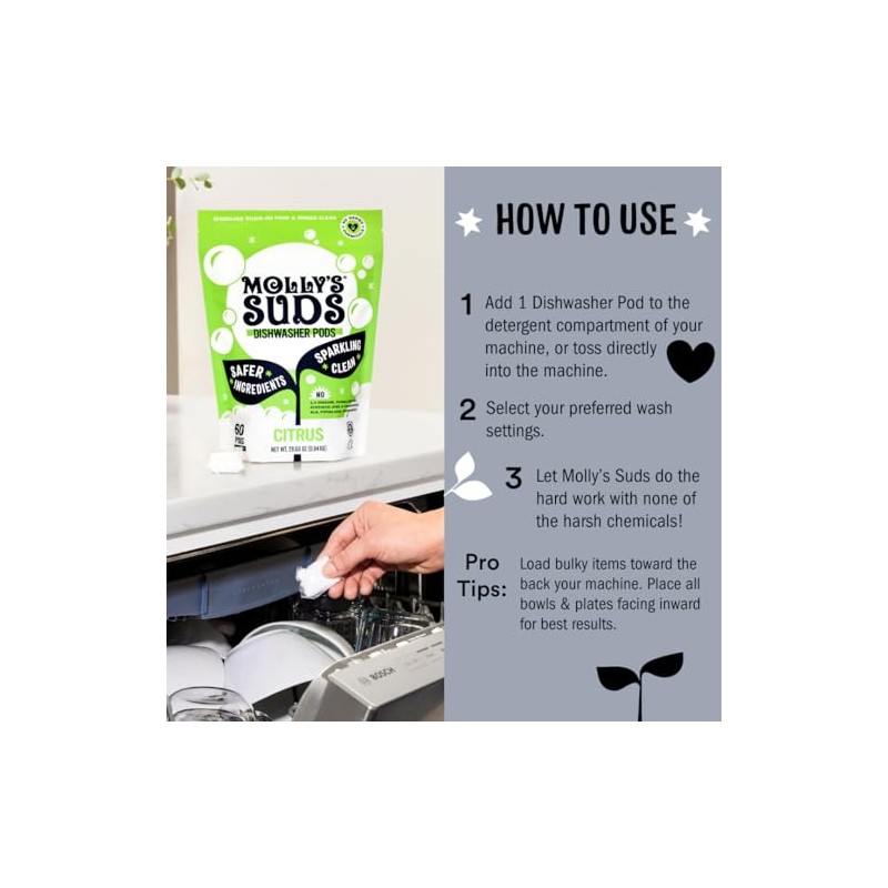 Molly's Suds Dishwasher Pods | Clean Dishwasher Detergent, Cuts Grease