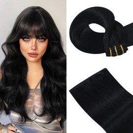 Clip in Hair Extensions Real Human Hair 75g #1 Jet Black Human Hair Extensions 15 Inches 7pcs Natural Straight Silky Black Hair Clip Ins for Black Women 75g #1