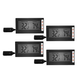 Simple Deluxe Digital Thermometer and Humidity Gauge with Remote Probes for Brooder Reptiles Terrarium, 4 Pack, Black