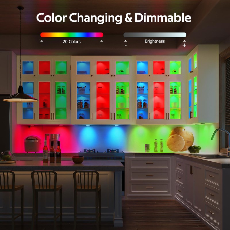 AIBOO LED Puck Lights Wired Color Changing, Multicolor Under Cabinet