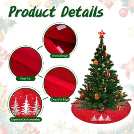 48in Christmas Tree Skirts Plush Tree Skirt -Silver Christmas Tree Pattern Round Red Xmas Tree Mat Base Cover for Holiday Home Decor Christmas Tree Decorations(Red)