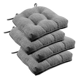 downluxe Indoor Chair Cushions for Dining Chairs, Tufted Overstuffed Textured Foam Kitchen Chair Pads with Ties and Non-Slip Backing, 15.5" x 15.5" x 4", Dark Grey, 4 Pack