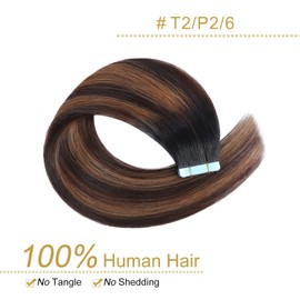 YILITE Tape-In Extensions Real Hair Balayage Darkest Brown Roots Fading to Darkest Brown and Chestnut Brown Silky Seamless Skin Weft 50 g Pack of 20 Tape in Remy Hair Extensions (45.7 cm #T2/P2/6)
