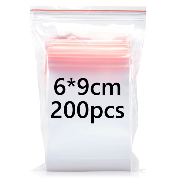 6x9cm Resealable Clear Plastic Bags, Small Grip Seal Bags, 200Pcs