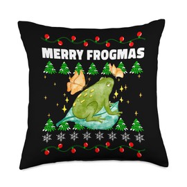 Hygge Green Frog Philosophy Christmas Design Co. Christmas Hygge Green Frog on Life with Butterfly Philosophy Throw Pillow, 18x18, Multicolor