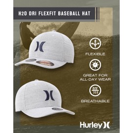 Hurley Mens Baseball Cap - Moisture Wicking Curved Brim Flexfit Fitted Hats for Men with H2O-Dri Sweatband (Sizes: S-XL), Size Large-X-Large, Cool Grey Heather