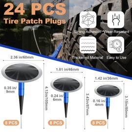 FullMayPro Tire Repair Patch Tool Kit Includes 24PCS Tire Patch Plugs(1.42"&1.81"&2.36"),Tire Patch Roller,Tungsten Buffing Wheel and Twist Drill Bits,Tire Patch Kit for Vehicles