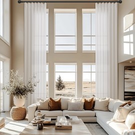 Extra Long Pinch Pleated Natural Cream Linen Curtains 144 Inches Long for Living Room High Ceiling Bedroom Light Filtering Semi Sheer Pinch Pleat Hooks Rings Back Tab Window Curtains 40x144 1 Panel