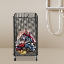Laundry Basket with Wheels,Square Rolling Laundry Basket,Hollow Mesh Laundry Hamper with Handles for Balcony, Bathroom, Bedroom(Black)