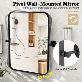 CHARMAID Pivot Mirror for Bathroom - 30'' x 22'' Tilt Beveled Vanity Mirror Black Metal Framed, Rectangle Decorative Wall Mirror for Living Room Bedroom Entryway, Horizontally or Vertically Mounted