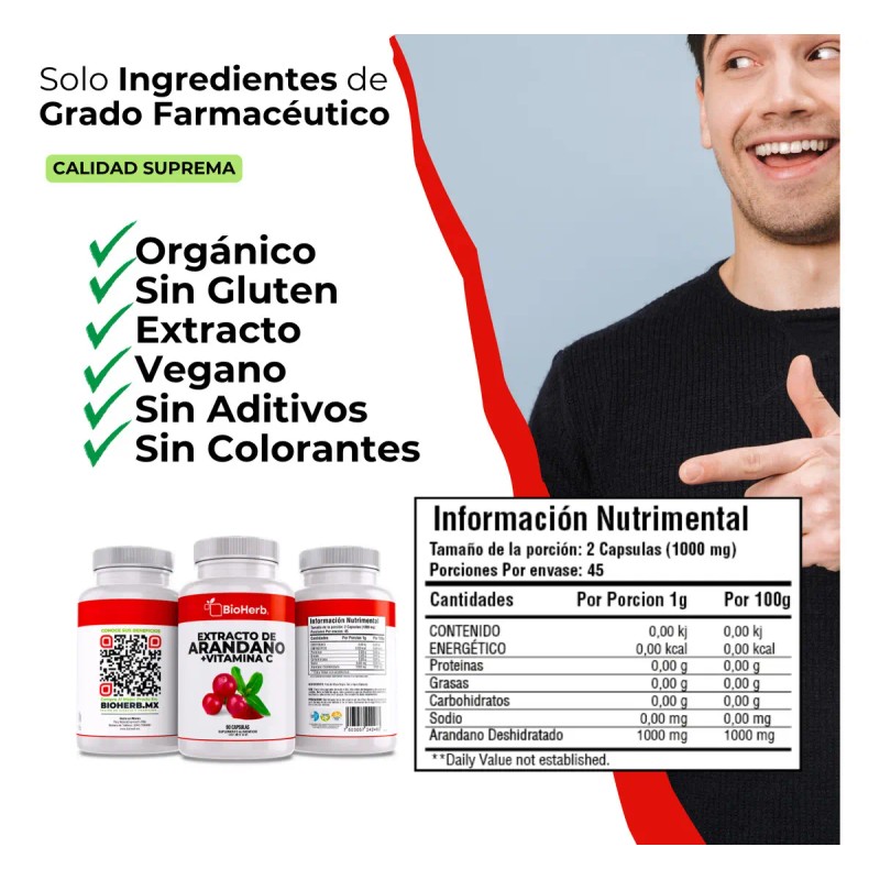 Bioherb Arándano Rojo Orgánico Vitamina Extracto 100 Puro Concentrado Cápsulas