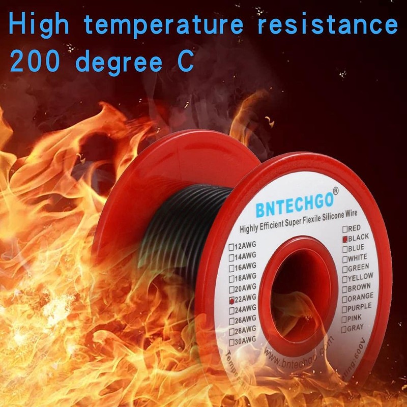 BNTECHGO 22 Gauge Silicone Wire Spool 50 ft Black Flexible